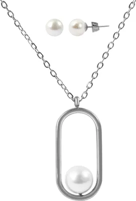 Produktbild von Akzent Schmuckset mit Kette und Ohrstecker, Edelstahl, Kunstperle