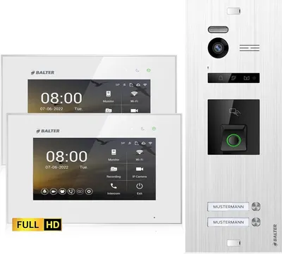 Produktbild von HD Video Türsprechanlage mit Fingerprint und RFID für 2 Familienhaus, 2x Monitor, Balter EVO HD Fingerprint