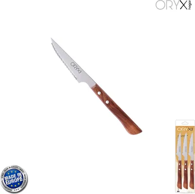 Image de Couteau à steak Montana, lame en acier inoxydable, 9 cm. Manche en bois (blister 3 pièces)