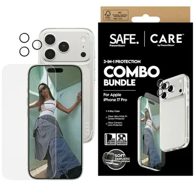 Image de PanzerGlass SAFE. | CARE™ by ® 3-in-1 Combo Bundle iPhone 17 Pro, Apple, Apple - iPhone 17 Pro, Application à sec, Résistant aux rayures, Résistant aux chocs, Transparent, 1 pièce