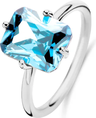 Produktbild von Neu Bling 9NB-1138-58 Silber Ring mit Zirkonia Stein - Hellblau - 8x10mm - Rechteck - Größe 58 - Rhodium - Silber