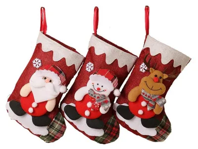 Produktbild von Nikolausstrumpf 3 Stück Weihnachtsstrumpf zum Befüllen mit 3D-Motiven, Jute, zum Aufhängen