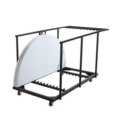 Produktbild von 13 runde Klapptische von 150 cm und Transportwagen Weiß - Oviala REKKEM