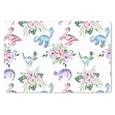 Produktbild von MuchoWow® Mauspad Mousepad Dinosaurier - Kinderzimmer - Blumen - Mädchen - Kinder - Rosa - Kind 27x18 cm - Mousepads - Maus Mat - Pad - Mausunterlage - Büroartikel - Desk Matten