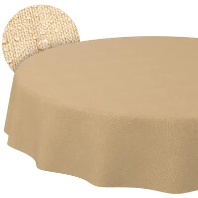 Tischdecke 140x140cm Rund Beige DanceDirty abwaschbar Leinenoptik wetterfest Falschuni, Hauptbild
