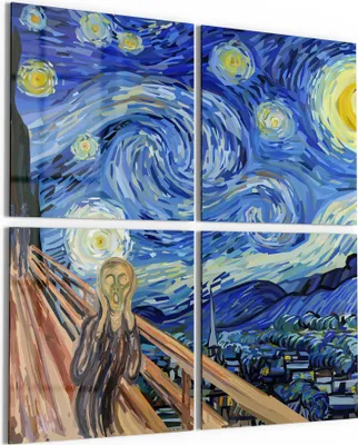 Produktbild von DEQORI Glasbild Echtglas 4x50x50 cm 'Munch trifft Van Gogh' Wandbilder XXL groß