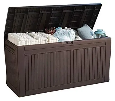 Obrázek produktu pro Skládací úložný box o objemu 270 litrů - Odolný vůči povětrnostním vlivům, s kolečky a madly - Hnědý