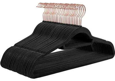 Produktbild von Samt-Kleiderbügel 30 Stück – 45 cm – rutschfest – Hosenbügel – Schwarz/Roségold