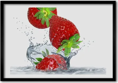 Produktbild von Bild - Bilder - Bilderrahmen - 70 cm x 50 cm - MDF-Rahmen, Wandkunst Erdbeeren und Wasser