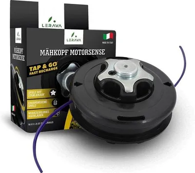 Obrázok produktu pre Hlava strunovej kosačky LERAVA® – M10x1,25 LG – jednoduchý systém Tap & Go – hlava strunovej kosačky s robustným oceľovým gombíkom – 100 % Taliansko