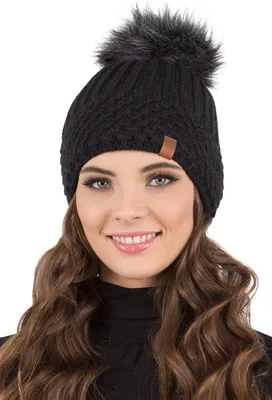 Produktbild von Vivisence Bommelmütze Damen Universalgröße - Kopfbedeckung warm für Winter Herbst Elegant Mütze mit Bommel kunstpelz frauen Klassisch mütze - Schwarz