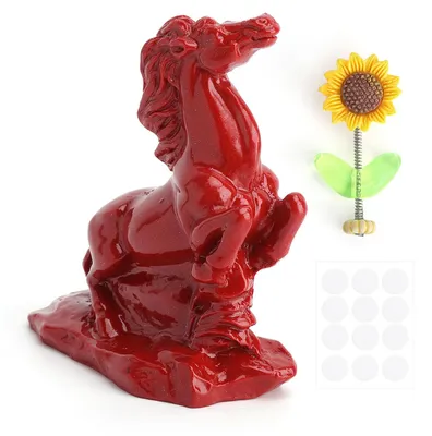 Pferdefigur rot mit Sonnenblume, Feng Shui Deko, 7,5 cm