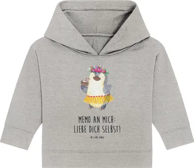 Produktbild von Mr. & Mrs. Panda Organic Baby Hoodie Pinguin Kokosnuss 24. - 36. Monat - Heather Grey - Geschenk, Hawaii, Kapuzensweatshirt, Urlaub, Kapuzenshirt, Ferien