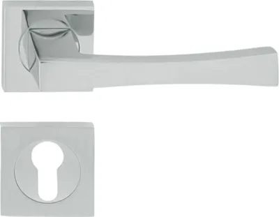 Produktbild von DOMINO Türgriff Drückergarnitur PZ - Profilzylinder Set | quadratische Rosette| Türklinke für Zimmertür, Bürotür, Kellertür & Innentür| Türbeschläge aus Znal|   Chrom  |LOGO QR M6