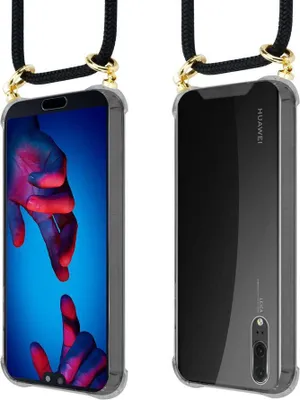Obrázok produktu pre Cadorabo Puzdro pre Huawei P20 Ochranný kryt v čiernej farbe Reťaz na mobilný telefón Silikónová šnúra Odnímateľné puzdro