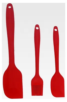 Produktbild von 3-teiliges Silikonschaber-Set, Backpinsel und Spatel, hitzebeständiger, nahtloser Antihaft-Schaber aus einem Stück, für die Küche (Rot)