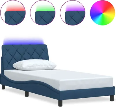 Image de vidaXL Cadre de lit avec LED sans matelas bleu 100x200 cm Tissu
