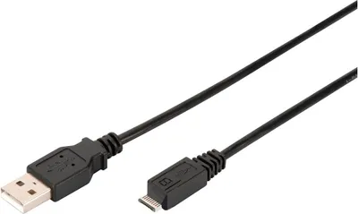 Produktbild von Digitus USB-A – Micro-B Anschlusskabel, 1,8m, 1,8 m, USB A, Micro-USB B, USB 2.0, Schwarz