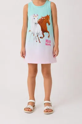 Produktbild von Miss Melody Kleid für Mädchen Türkis, Gr. 104 – bezauberndes Kleid für Pferdefans
