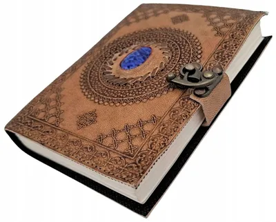 Produktbild von Retro-Notizbuch aus Leder mit Stein – Büffelleder – AH16