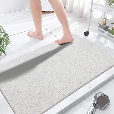 Image de Tapis de douche antidérapant, 80x120 cm, PVC, motif loofah, blanc