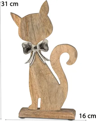 Produktbild von formano Deko Katze Aluminium Mangoholz Sockel 31 x 16cm Dekoaufsteller Tischdeko
