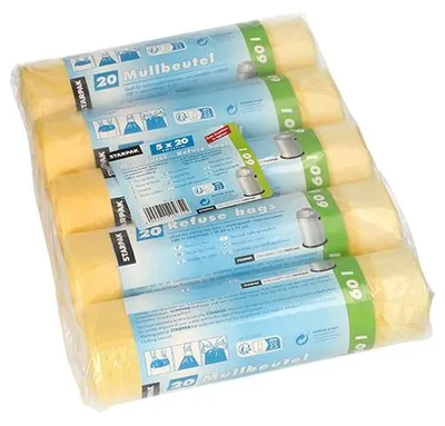 Produktbild von Müllsäcke mit Zugband 60 Liter – Gelb, HDPE, 18 my – 100 Stück