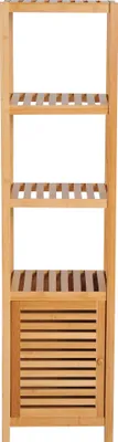 Produktbild von Schmaler hoher Badezimmerschrank freistehend mit Lamellentür, 3 Regalböden, 36x33x140cm