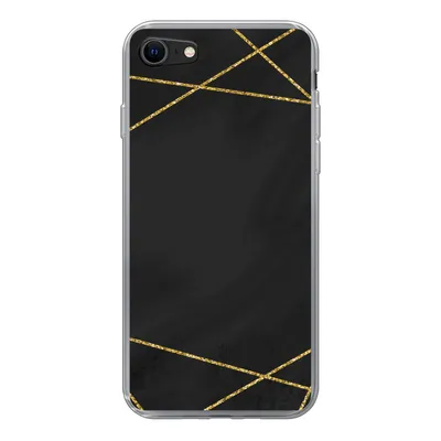 Produktbild von MuchoWow® Handyhülle Schutzhülle Hülle für iPhone SE 2020 Geometrisches Muster aus goldenen Linien auf schwarzem Hintergrund Silikon Softcase Handy Hülle - Kartenbesitzer