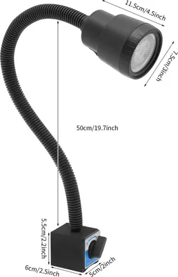 Immagine prodotto di Lampada da lavoro per macchine - Lampada da officina a LED - Base magnetica - Doppio collo d'oca flessibile da 50 cm - 5 W - 220 V CA - Luce bianca - Alloggiamento nero