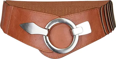 Produktbild von Breiter Damen Gürtel Elastischer Taillengürtel, Braun Mode Vintage Hüftgürtel, Gürtel Braun Damen, 6 cm Breiter Hüftgürtel, mit Silberner Ring Schließe, Hüftgürtel Stretch Gürtel