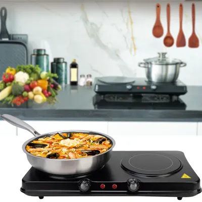 Produktbild von Glaskeramik Doppelkochplatte, 2 Kochfelder 16,4 & 18,8 cm, mobil - tragbar, 2.000 W, schnelles Aufheizen, ideal für Camping, Garten und Zuhause