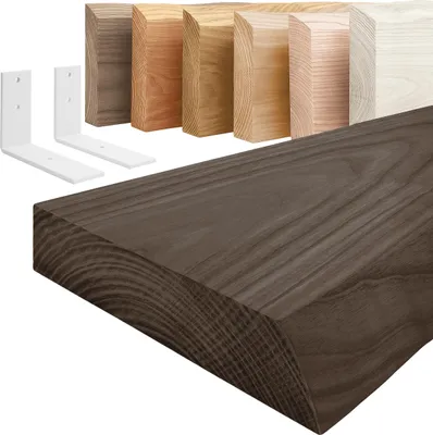 Produktbild von LAMO Manufaktur Wandregal Holz Baumkante  |  Regal Farbe: Schwarz | mit weißem Basic Regalträger | 80 cm