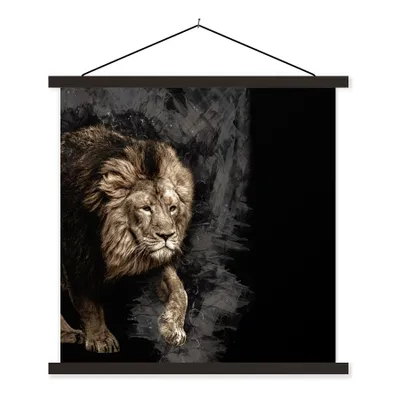 Produktbild von MuchoWow® Textilposter Löwe - Tiere - Schwarz 90x90 cm mit schwarzem Rahmen - Magnetisches
