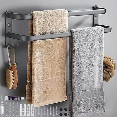 Immagine prodotto di Portasciugamani da bagno a due ripiani, montaggio a parete, nero opaco, 40 cm