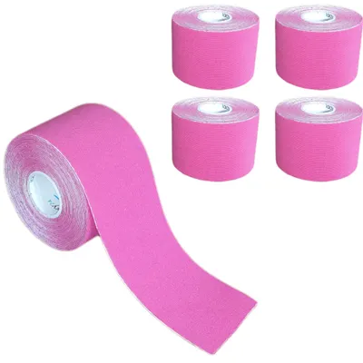 Produktbild von 5 Rollen - Tapefactory24 Getting Started Kinesiologie Tape 5cm x 5m - pink, Tapes Taping Klebeband Tapeverband Bandage wasserfest