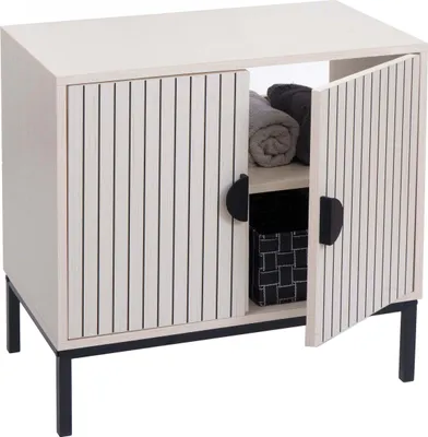 Obrázek produktu pro Toaletní stolek HWC-O42, koupelnová skříňka se 2 dvířky, MDF melamin 62x63x35cm vzhled dřeva béžový