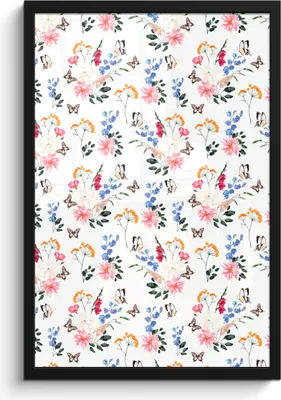 Produktbild von MuchoWow® MuchoWow® Gerahmtes Poster Blumen - Schmetterling - Pastell 40x60 cm - Poster mit zchwarzem Bilderrahmen - Papierdruck - Wandbilder