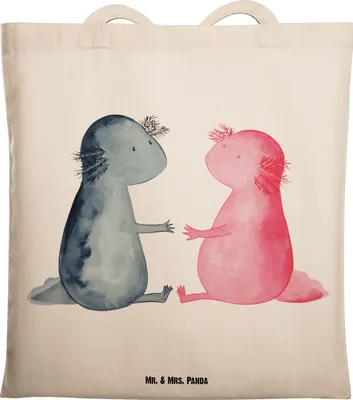 Produktbild von Mr. & Mrs. Panda Jutetasche Axolotl Liebe - Transparent - Geschenk, Baumwolltasche, Laptoptasche, Tote Bag, tragbeutel, Valentinstag, Shopping Tasche, Freund