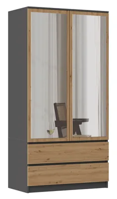 Obrázek produktu pro Šatní skříň 90 cm se zrcadlem TAAVI - dub artisan / antracit