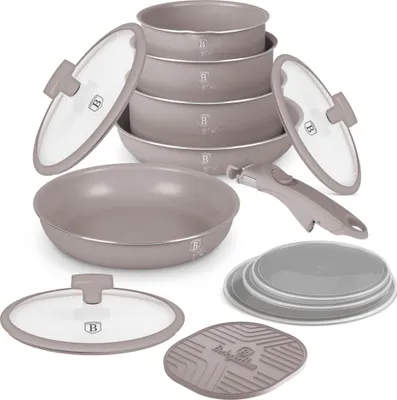 Produktbild von Berlinger Haus Antihaft-Kochgeschirr, Induktionskochgeschirr, Aluminium mit Titanbeschichtung, Ergonomischer Griff, Backofenfest, 13-teilig, Kollektion Taupe