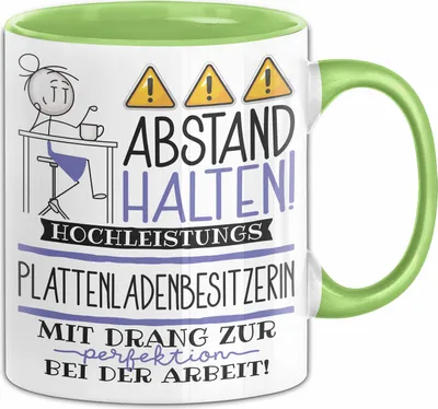 Produktbild von Plattenladenbesitzerin Tasse Geschenk Lustig Abstand Halten Hochleistungs-Plattenladenbesitzerin Mit Drang Zur Perfektion Bei Der Arbeit (Grün)