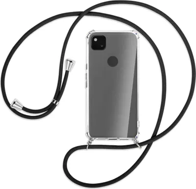 Produktbild von Handykette Backcover-Schutzhülle mit Band (Metall silberfarben) für Google Pixel 4a - schwarz