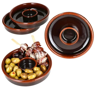 Obrázek produktu pro 4x Juego Miska na tapas Ø17,8cm Olivová miska hliněná cazuela s jádrovým tácem Antipasti
