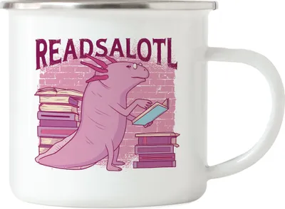 Produktbild von Reads a lotl Emaille-Tasse Bücherwürmer Wurmmotiv Tierliebe Bücherliebe Bücherfreund Tierfreund Buch lesen Bücher Spaß
