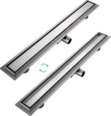 Produktbild von EMKE Duschrinne 80cm Edelstahl Bodenablauf Siphon mit Geruchsstop Randablauf Haarsieb Sehr Flach Ablaufrinne Komplettset