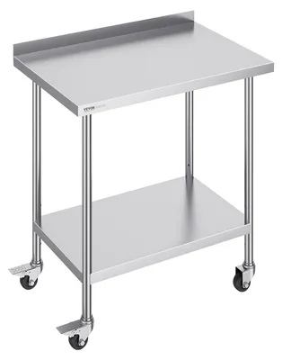 Obrázek produktu pro Pracovní stůl z nerezové oceli – Nastavitelná výška a otočná kolečka – 61 x 90 x 100 cm