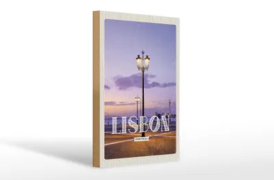 Produktbild von Holzschild Reise 20x30cm Lisbon Portugal Sonnenuntergang