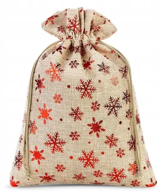 Produktbild von Saketos Jutesack 26x35cm Weihnachtsgeschenk Schneeflocken-Aufdruck