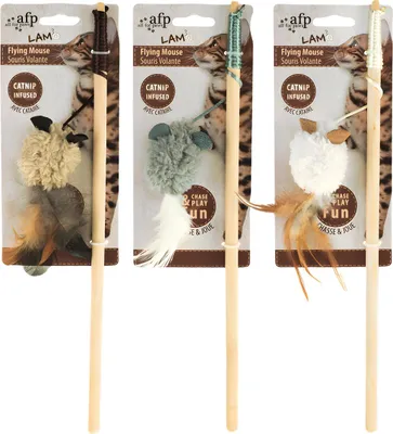 Immagine prodotto di Canna da pesca per gatti All for Paws con topo e piume in pelle d'agnello